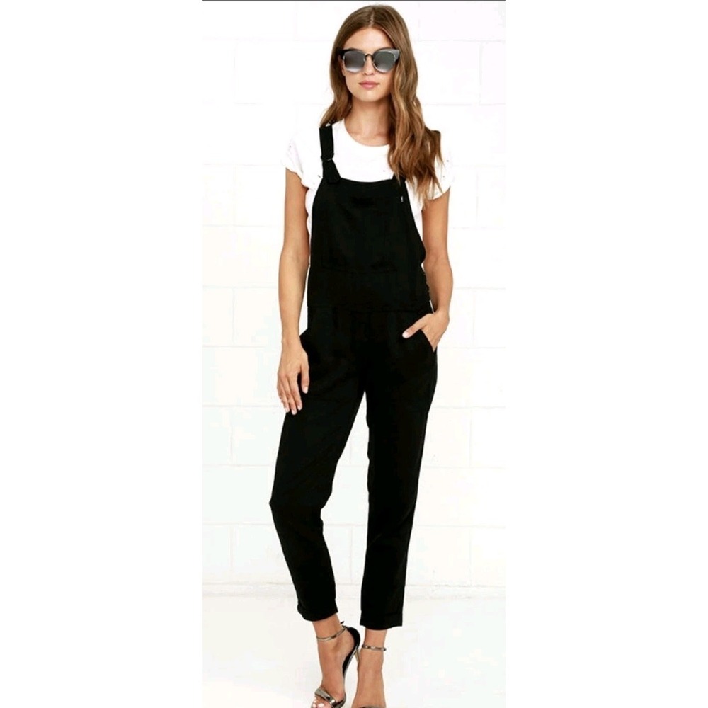 Revolve Obey Ridgefield Black Overalls Woman 28 Ribbed Lightweight Adjustable